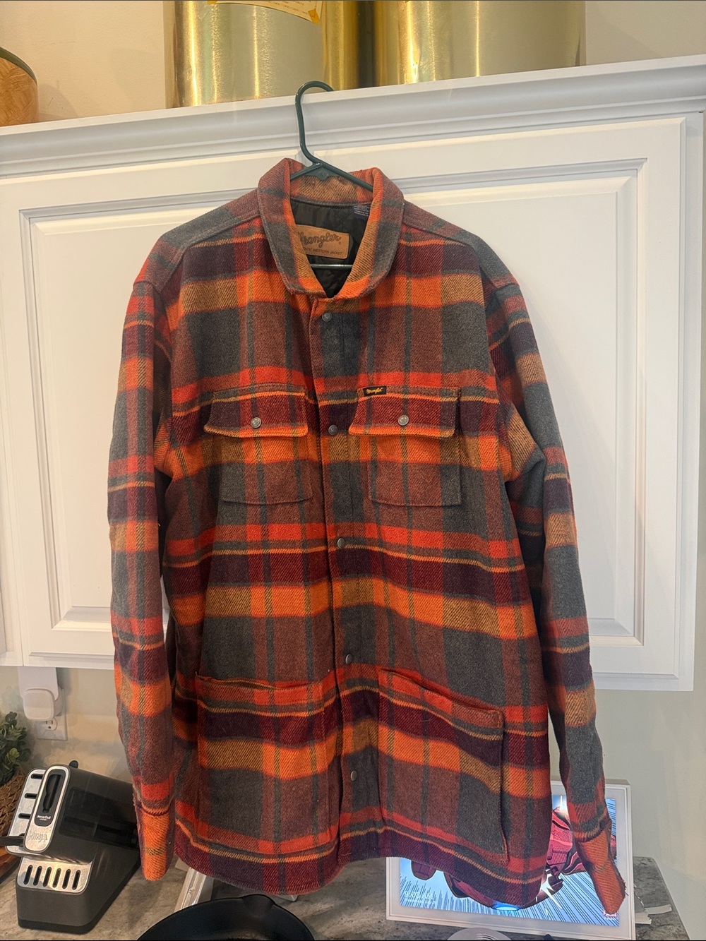 Wrangler Orange & Gray Plaid Lightweight Shacket